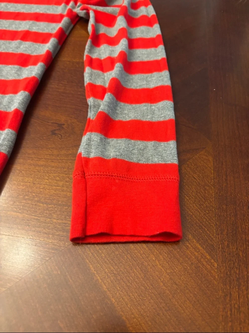Red and Gray Striped Long-Sleeve Pajama One-Piece - Picture 3 of 8